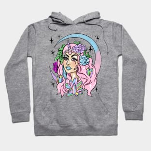 Unicorn Girl Pastel Goth Moon Maiden Crystal Cluster Hoodie